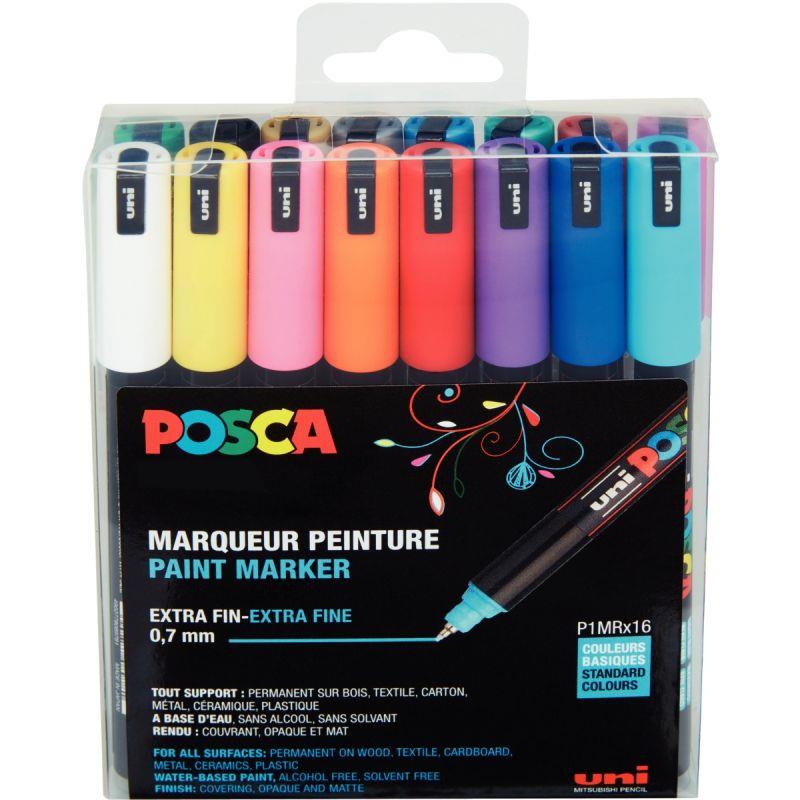 Image de  Pochette de 16 marqueurs Posca pointe extra fine assortis 