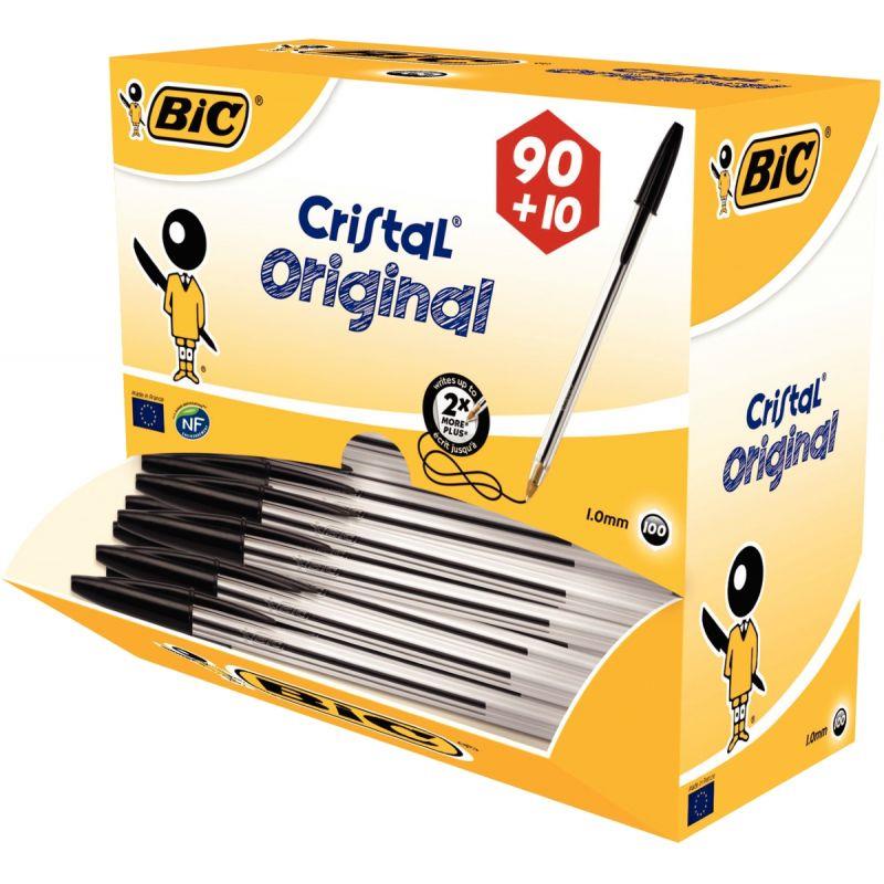 Image de  Boîte de 100 stylos Cristal pointe moyenne noirs dont 10 gratuits 