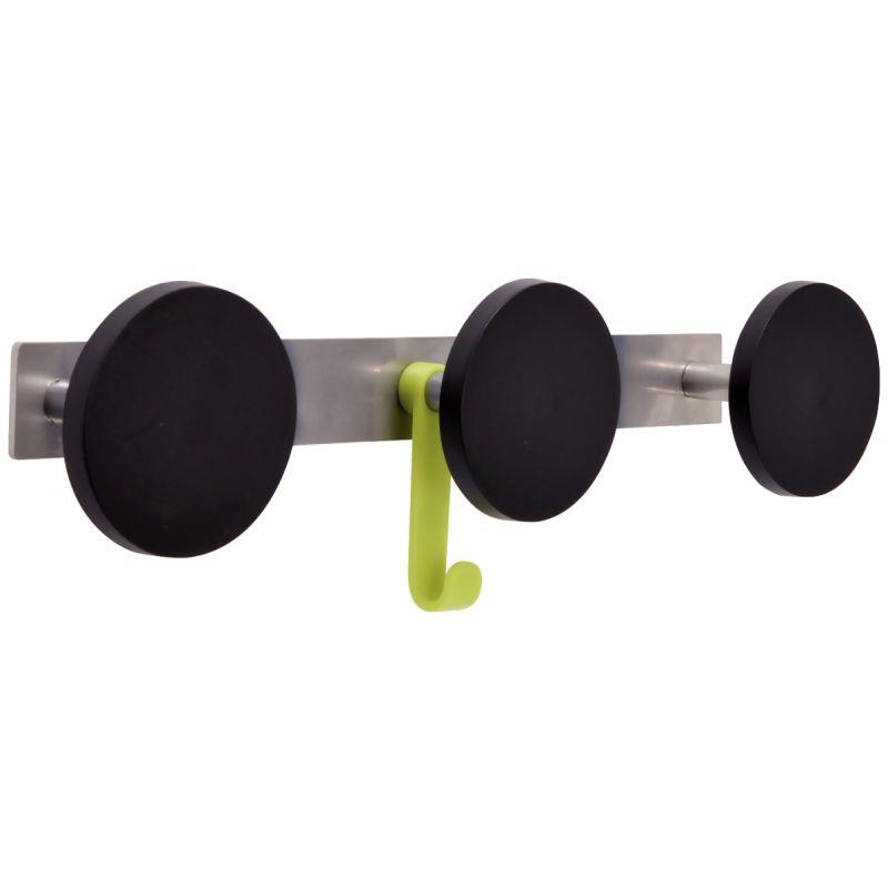 Image de  Portemanteau 3 patères plastiques + 1 crochet diamètre 9cm noir 