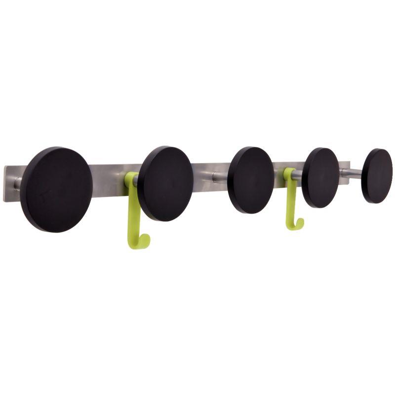 Image de  Portemanteau 5 patères plastiques + 2 crochets diamètre 9cm noir 
