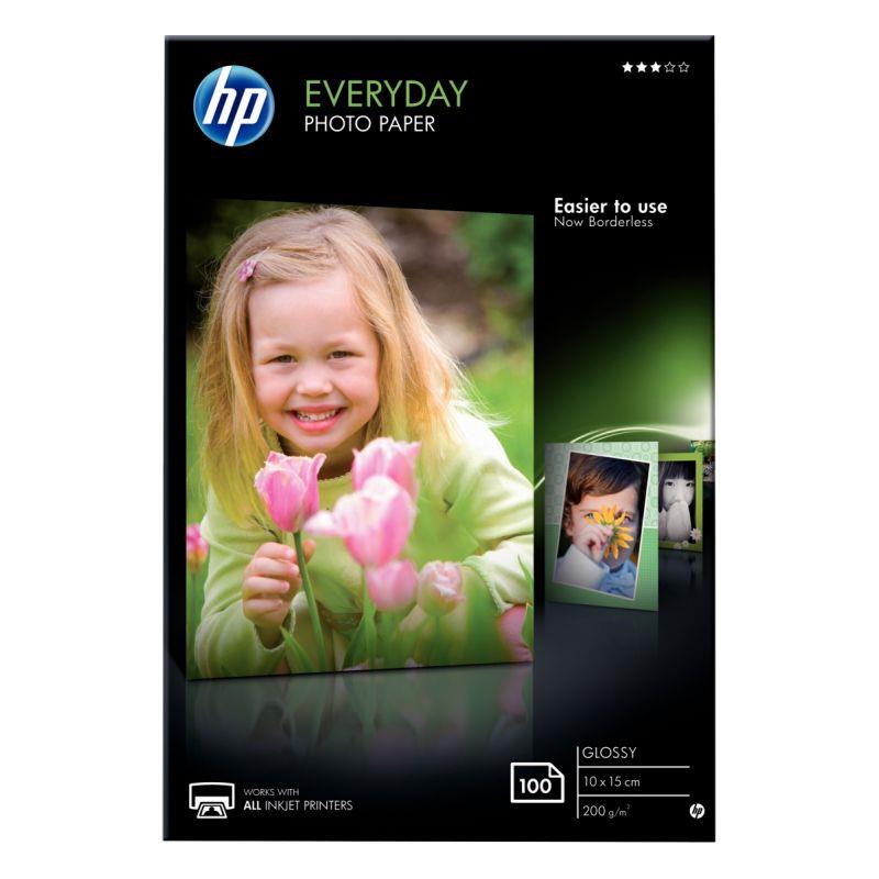 Image de  Paquet de 100 feuilles de papier photo glacé marque HP CR757A format A6 (10 x 15 cm) 180g 