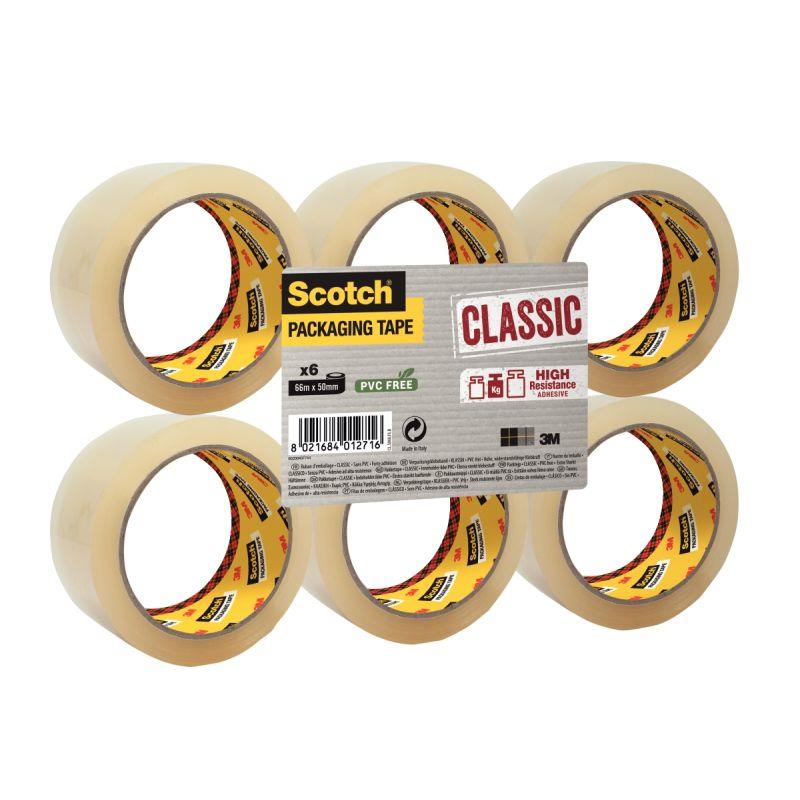 Image de  Lot de 6 rouleaux adhésifs en polypropylène transparent 66mx50mm 