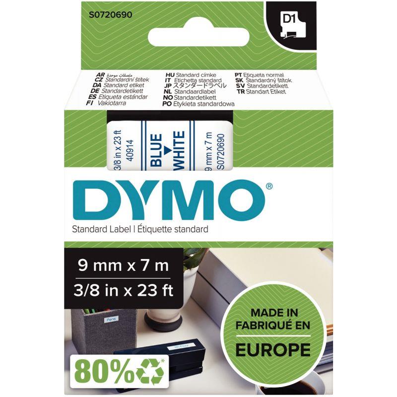 Image de  Recharge DYMO D1 9 mm x 7 m impression bleu support blanc 