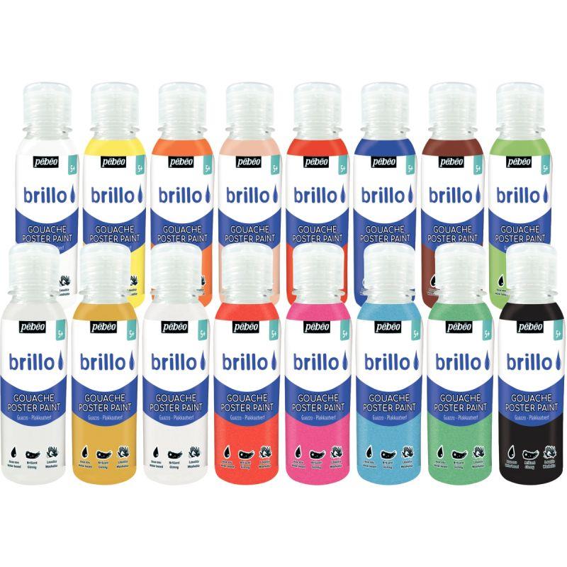 Image de  Carton de 16 Flacons de 150 ml de gouache brillante BRILLO couleurs assorties 