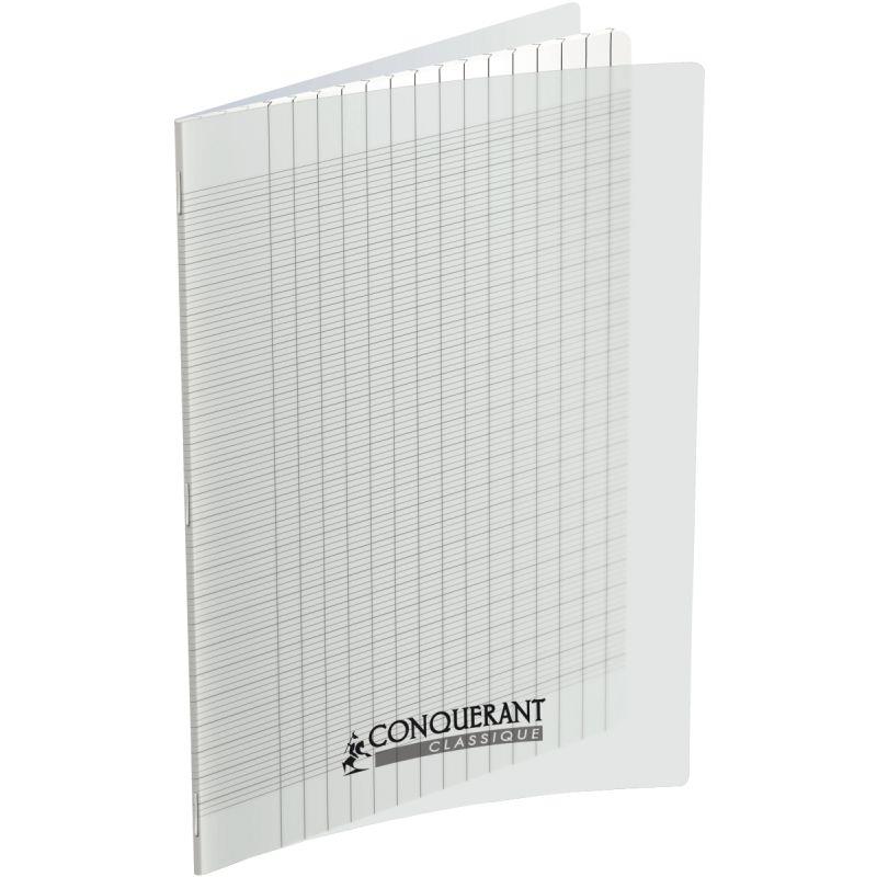 Image de  Piqûre 96 pages CONQUERANT, A4, seyès 2,5 mm agrandi, papier 90g, couv PP incolore 