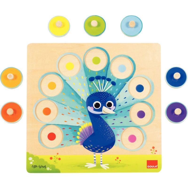 Image de  Encastrement à boutons 9 pièces, le paon en couleurs 