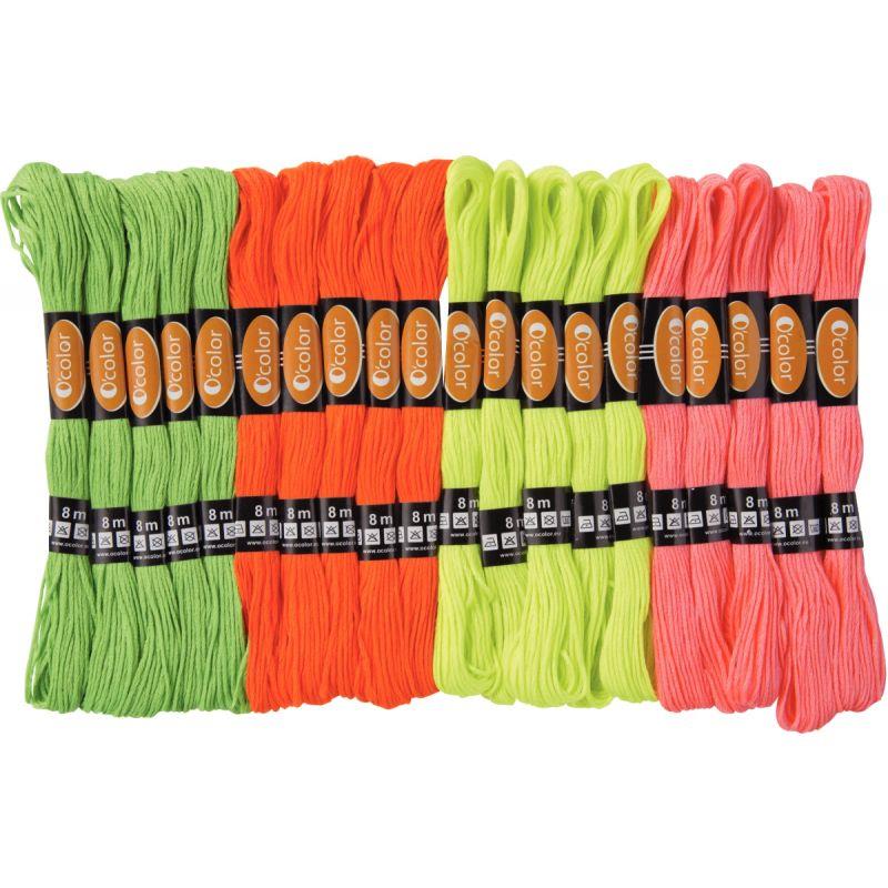 Image de  Sachet de 28 échevettes fluo pour bracelets brésiliens - 8m - 4 couleurs 