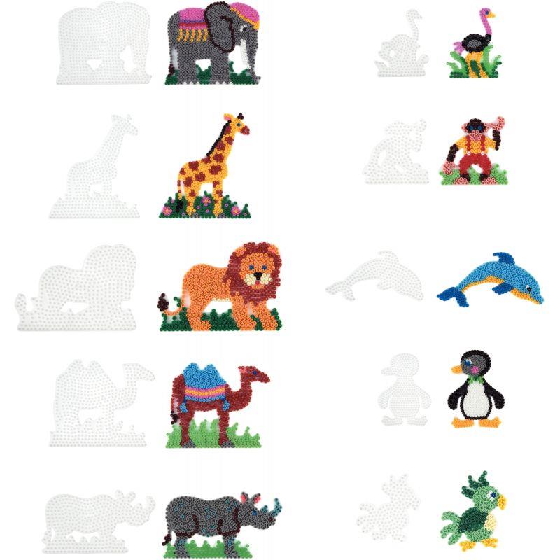 Image de  Sachet de 10 plaques préformées pour perles Hama taille midi, formes animaux sauvages 