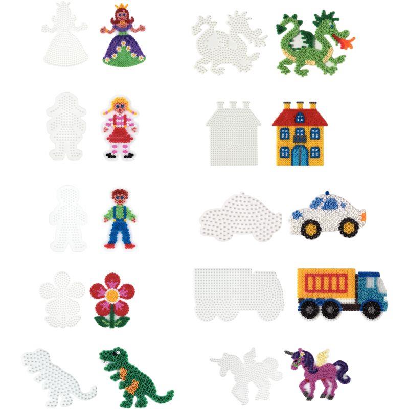 Image de  Sachet de 10 plaques préformées pour perles Hama taille midi, formes multi themes 