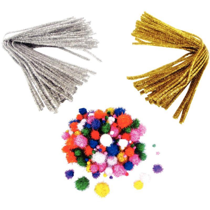 Image de  Pack économique chenilles, pompons glitter coloris assortis 