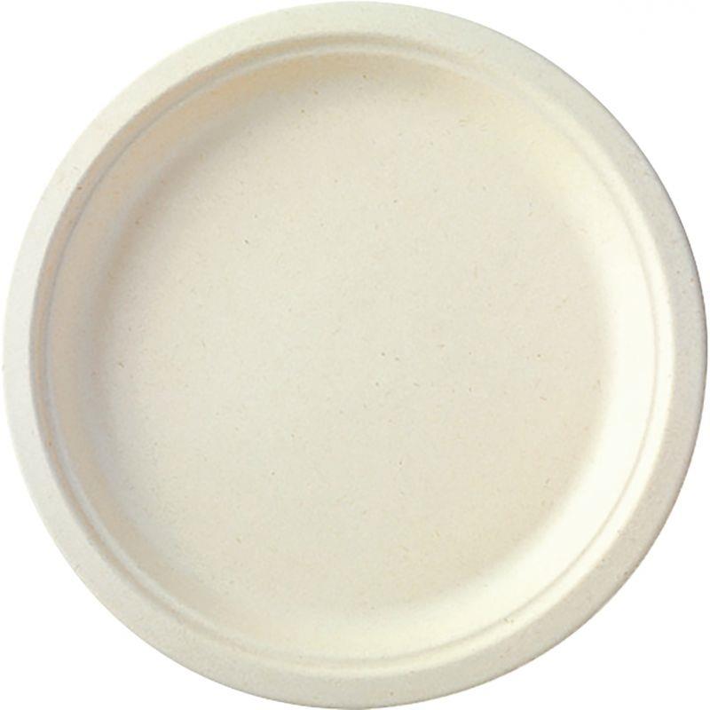 Image de  Paquet de 50 assiettes en fibres de cannes diamètre 23cm blanches 