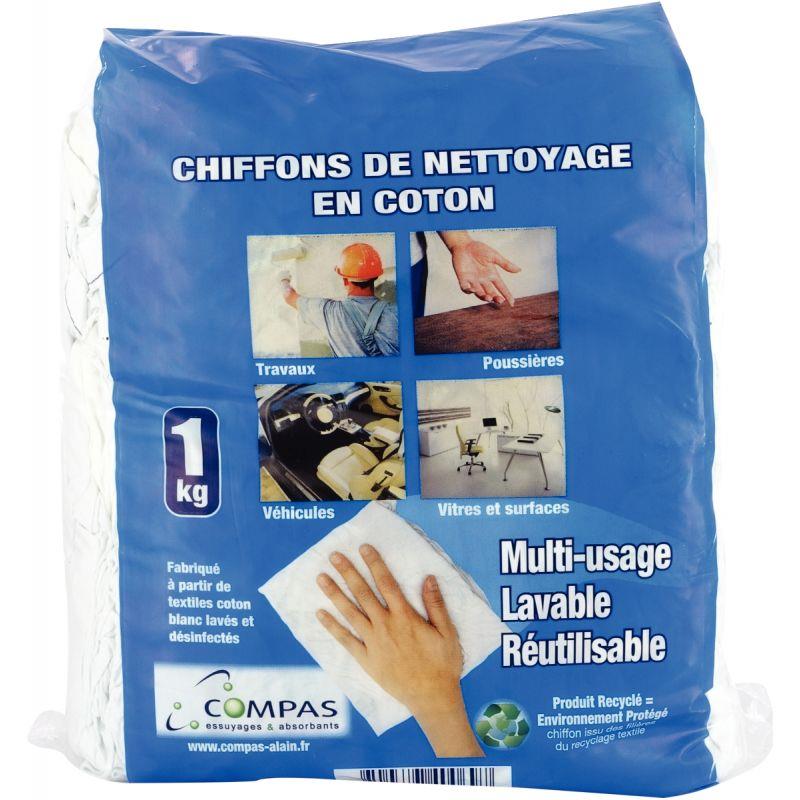 Image de  Paquet 1kg de chiffons textiles blanc 