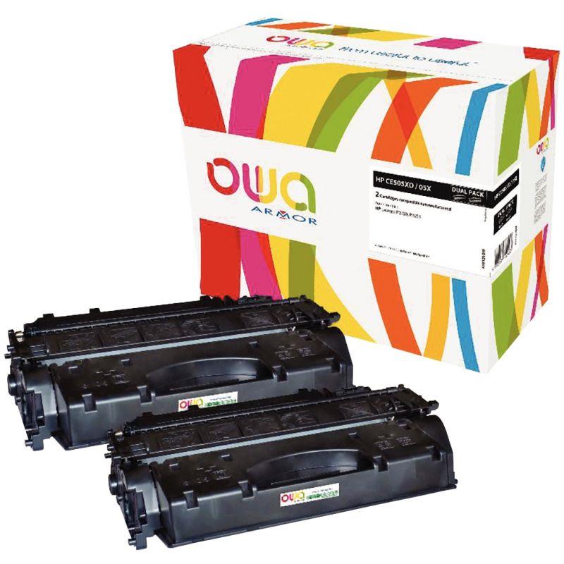 Image de  OWA lot 2 cartouches laser noir hte capa remanufacturées compatibles Canon 719H et HP 05XD CE505XD 