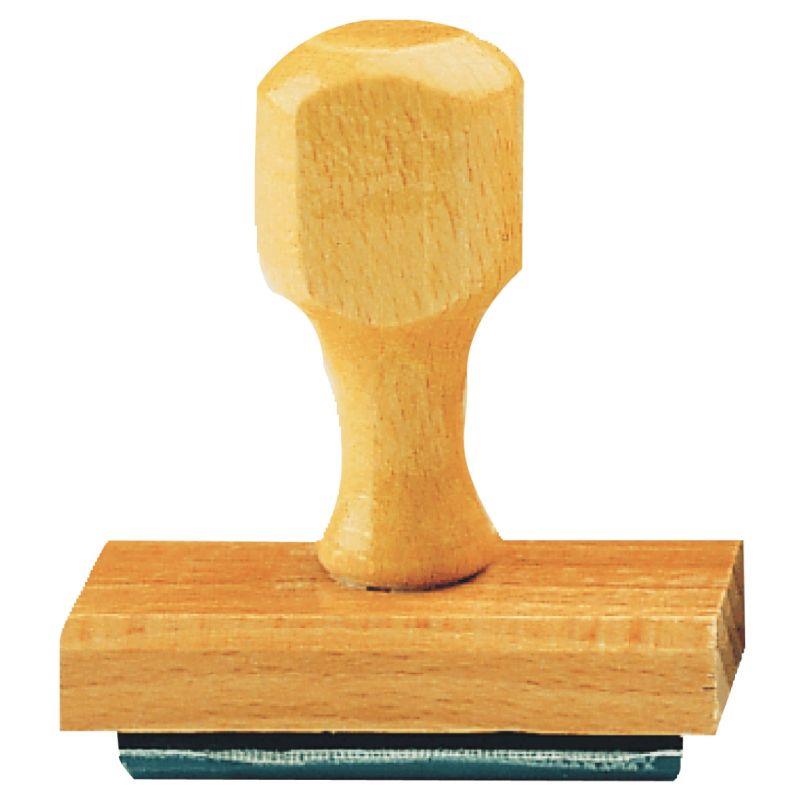 Image de  Timbre monture en bois, plaque caoutchouc, avec texte de 4 lignes 