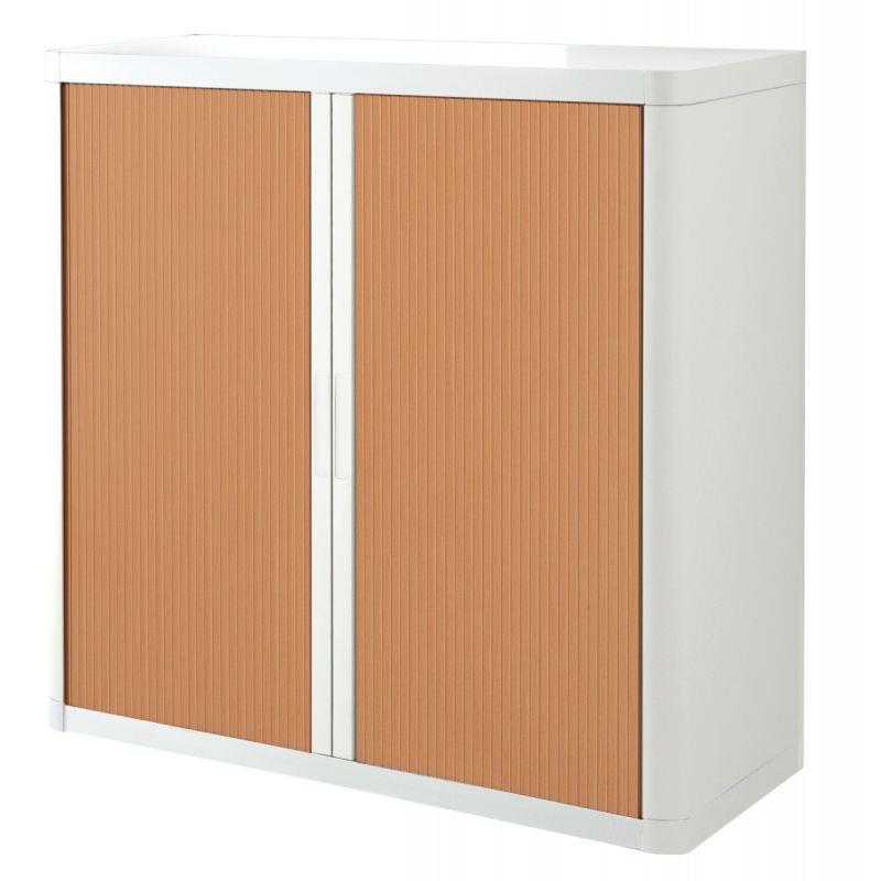 Image de  Armoire à rideaux 2 tablettes corps blanc / rideaux hetre 