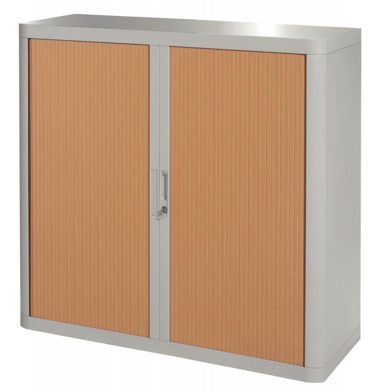 Image de  Armoire à rideaux 2 tablettes corps gris / rideaux hetre 