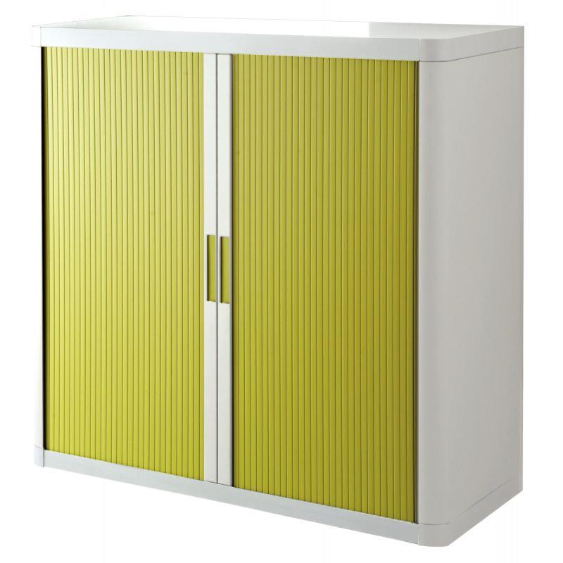 Image de  Armoire à rideaux 2 tablettes corps blanc / rideaux vert 