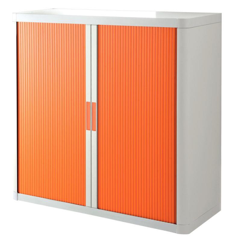 Image de  Armoire à rideaux 2 tablettes corps blanc / rideaux orange 