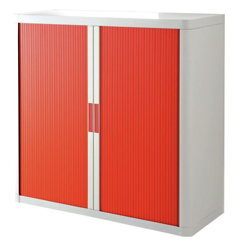 Image de  Armoire à rideaux 2 tablettes corps blanc / rideaux rouge 
