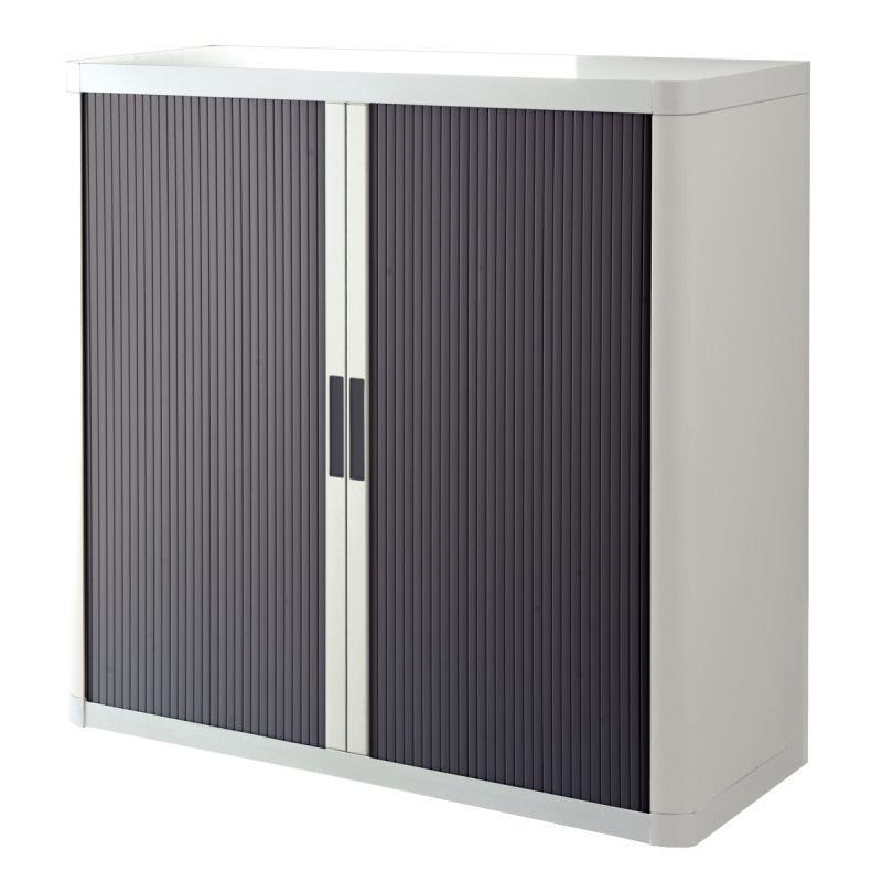 Image de  Armoire à rideaux 2 tablettes corps blanc / rideaux anthracite 