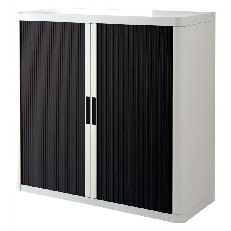 Image de  Armoire à rideaux 2 tablettes corps blanc / rideaux noir 