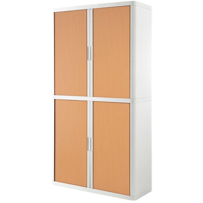 Image de  Armoire à rideaux 4 tablettes corps blanc / rideaux hetre 
