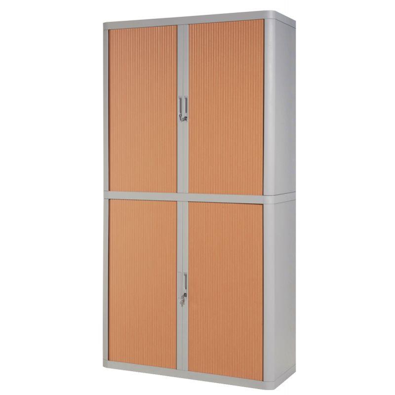 Image de  Armoire à rideaux 4 tablettes corps gris / rideaux hetre 