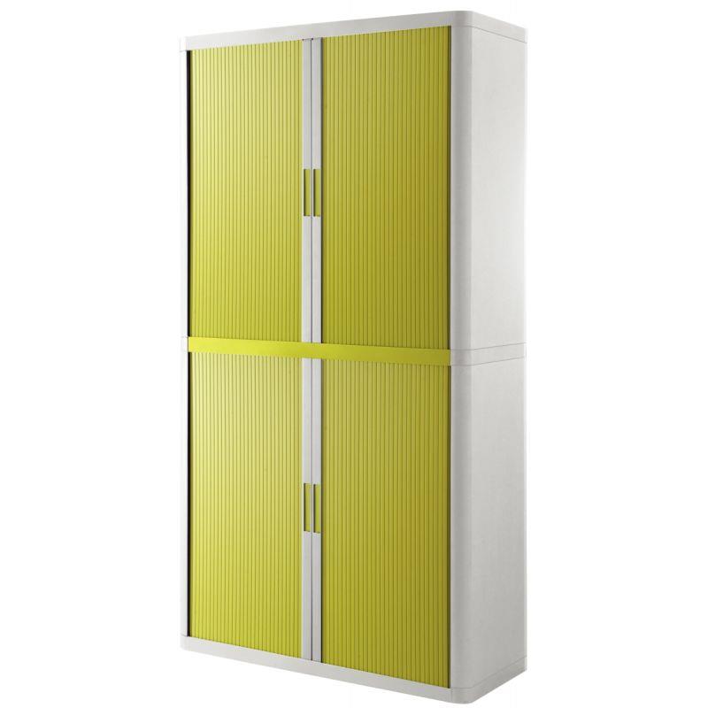 Image de  Armoire à rideaux 4 tablettes corps blanc / rideaux vert 