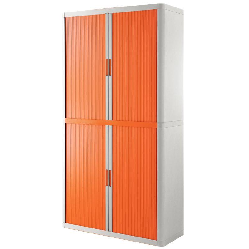 Image de  Armoire à rideaux 4 tablettes corps blanc / rideaux orange 
