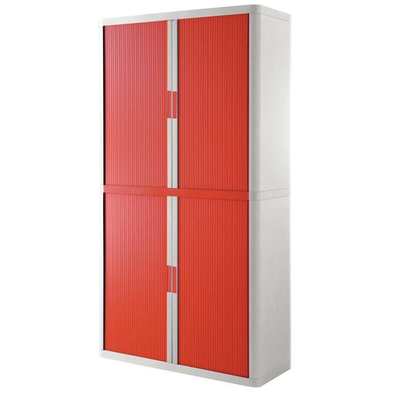 Image de  Armoire à rideaux 4 tablettes corps blanc / rideaux rouge 