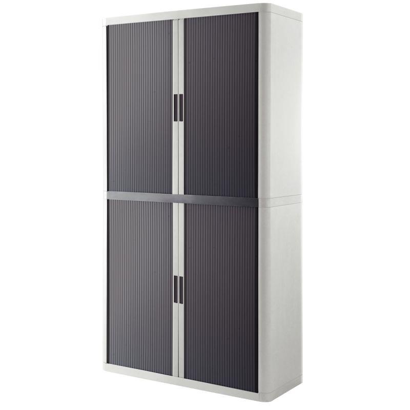 Image de  Armoire à rideaux 4 tablettes corps blanc / rideaux anthracite 