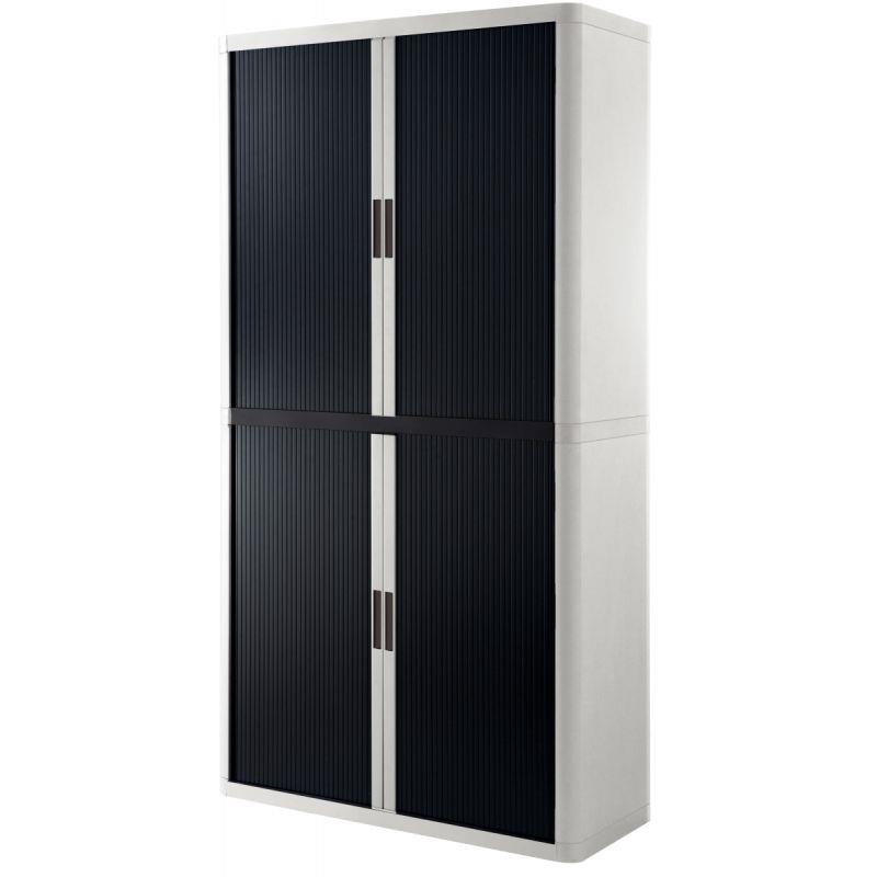 Image de  Armoire à rideaux 4 tablettes corps blanc / rideaux noir 