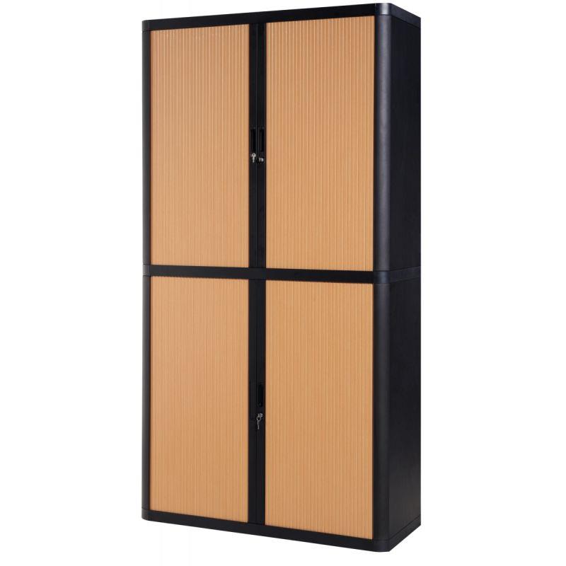 Image de  Armoire à rideaux 4 tablettes corps noir / rideaux hetre 