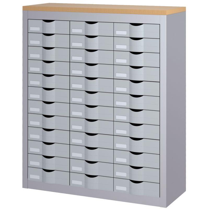 Image de  Comptoir 3 colonnes 36 tiroirs aluminium 