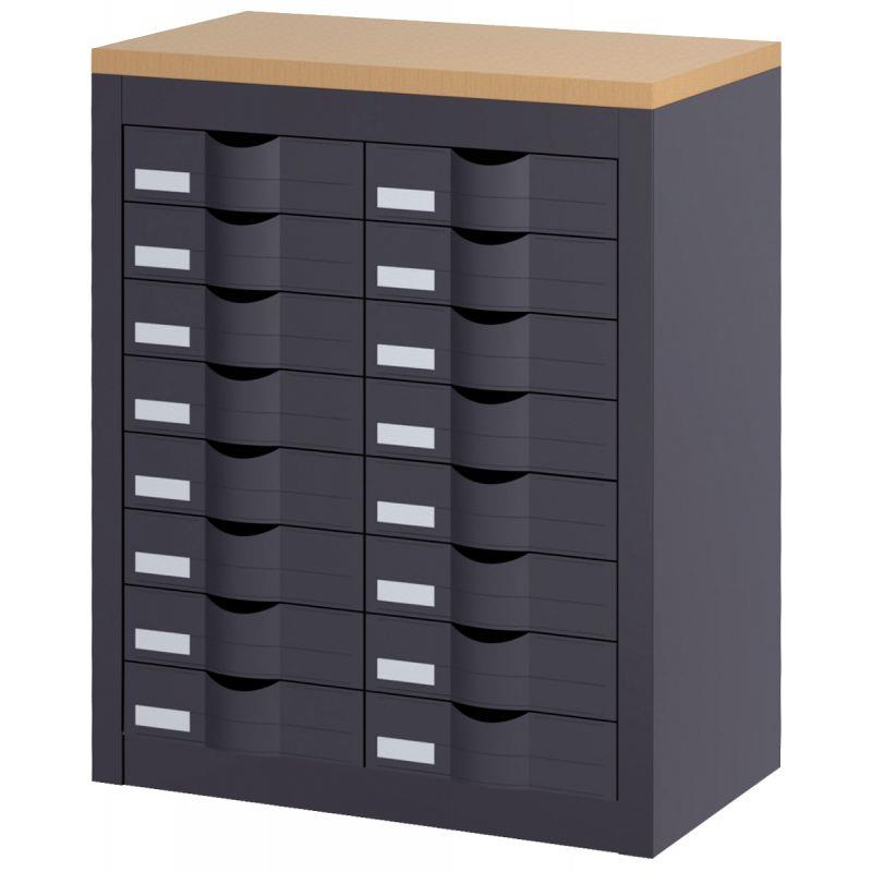 Image de  Comptoir 2 colonnes 16 tiroirs anthracite 