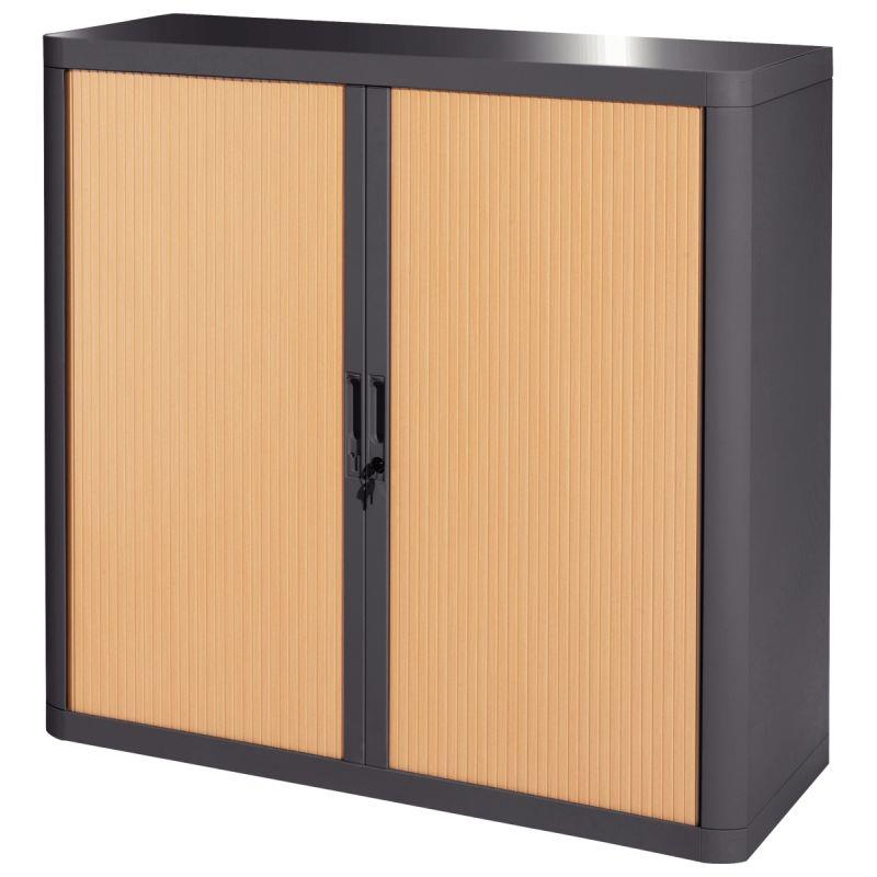 Image de  Armoire à rideaux 2 tablettes corps anthracite/rideaux hêtre 