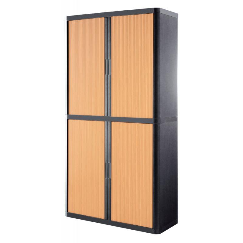 Image de  Armoire à rideaux 4 tablettes corps anthracite/rideaux hêtre 