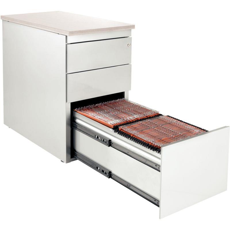 Image de  Caisson métal dessus mélamine 3 tiroirs hauteur bureau P60cm plateau blanc/corps blanc 