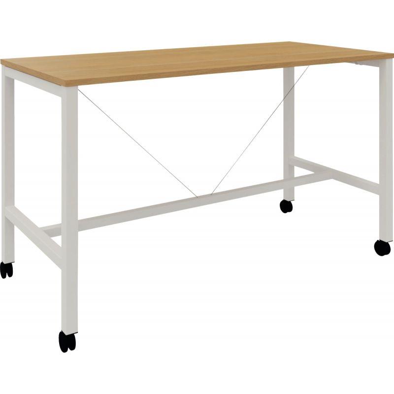 Image de  Table L180 cm x P80 cm x H104,5 cm Perform Mobile plateau Chêne Clair piétement Blanc 