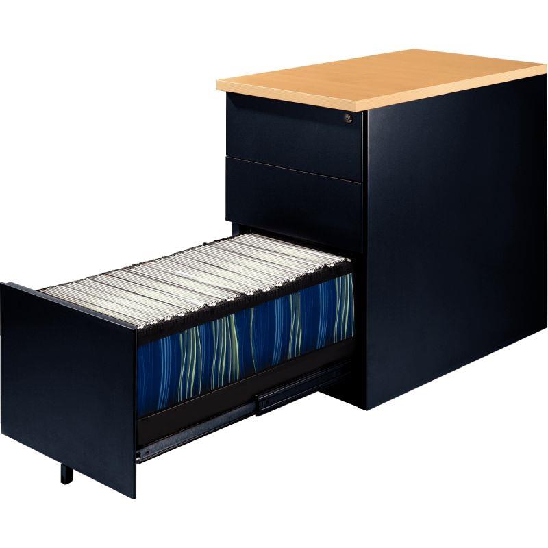 Image de  Caisson métal dessus mélamine 3 tiroirs hauteur bureau P60cm plateau hêtre clair/corps anthracite 