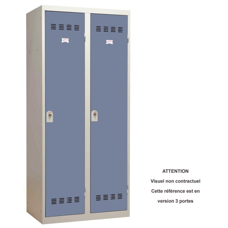 Image de  Vestiaire d''atelier 3 portes industrie sale L120cm portes bleu/corps gris 