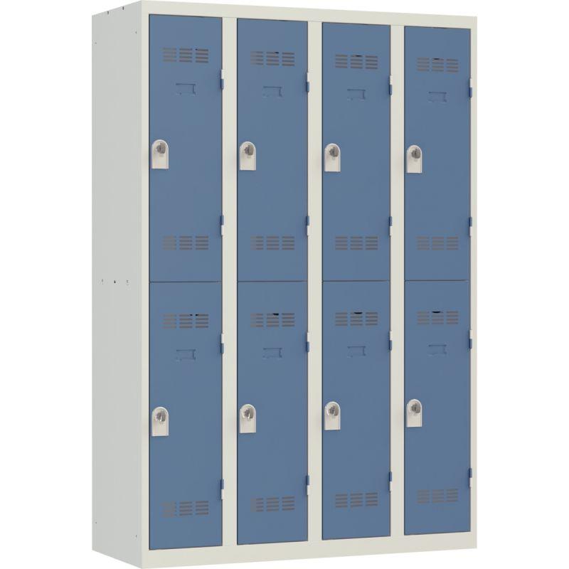 Image de  Vestiaire d''atelier 4 colonnes 8 cases industrie propre L120cm portes bleu/corps gris 