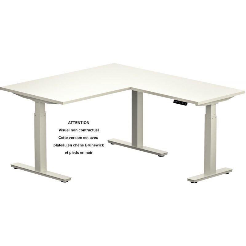 Image de  Bureau électrique Slade L180xP80cm avec retour plateau chêne brunswick/piètement noir 