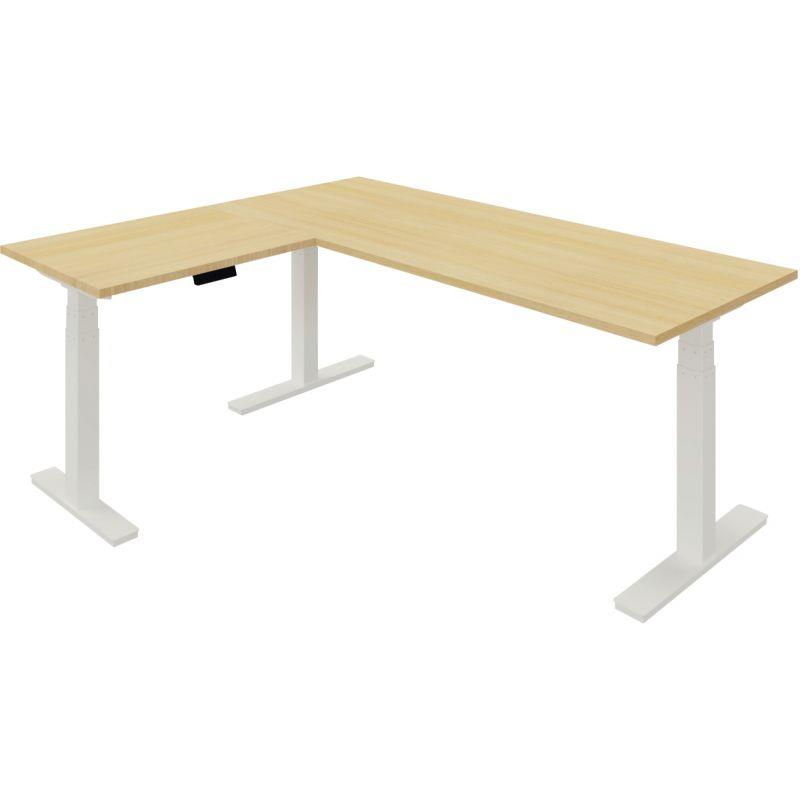 Image de  Bureau électrique Slade L180xP80cm avec retour plateau chêne clair/piètement blanc 