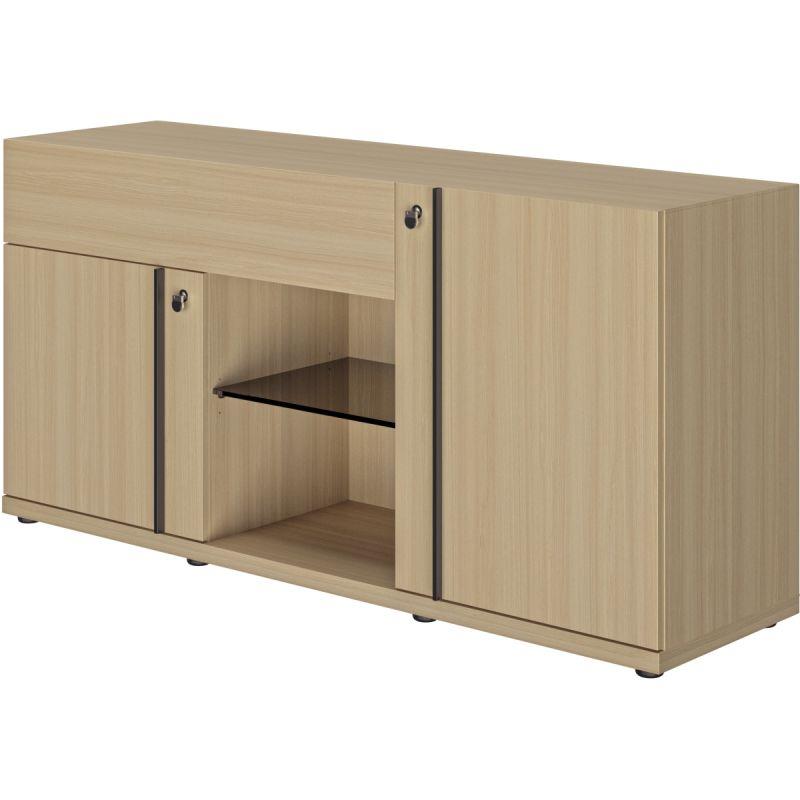 Image de  Crédence 2 portes 1 tiroir E-Motion L160xH78xP45cm chêne structuré 
