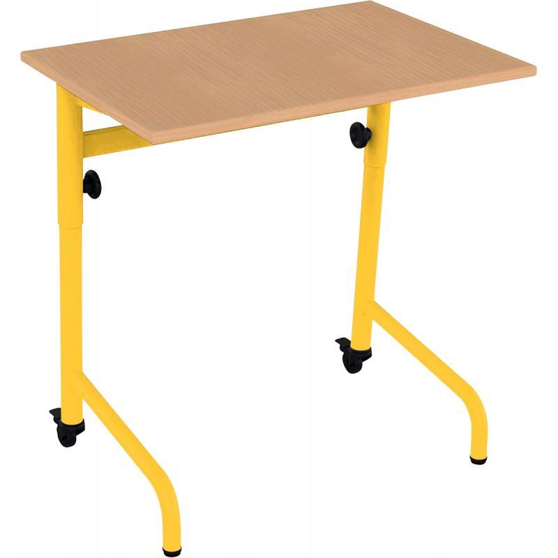 Ref. 96711, Table réglable 70x50cm 2 roulettes taille 4 à taille 6 jaune, marque N.C