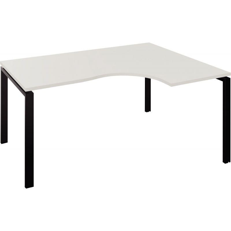 Ref. 96757, Bureau compact asymétrique 90° pieds fixes L180cm retour droite Conect plateau blanc/piètement noir, marque N.C