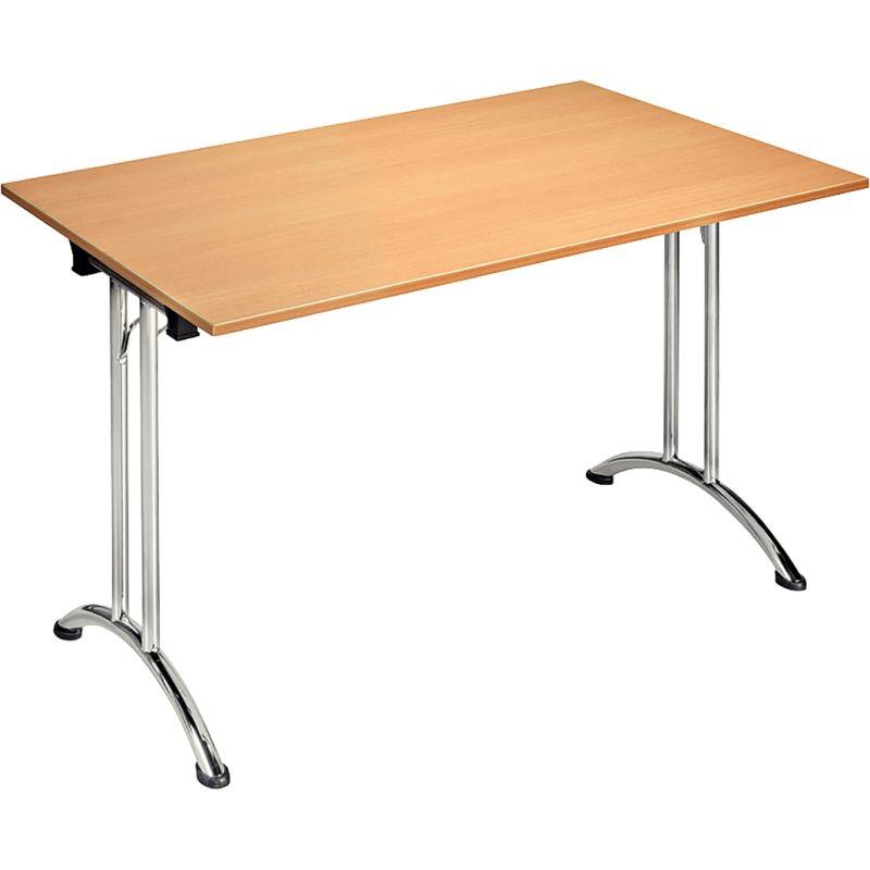 Ref. 96885, Table pliante rectangulaire L140xP80cm plateau hêtre/piètement alu, marque N.C