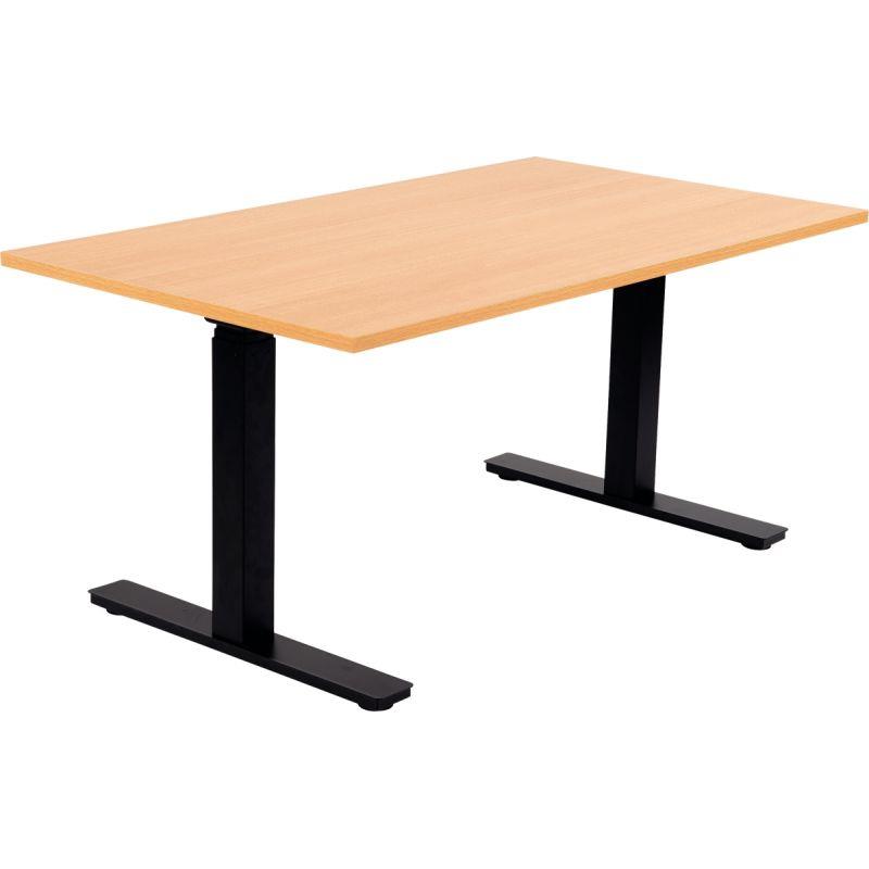 Ref. 96930, Bureau assis debout L140 cm Boost plateau hêtre/piètement noir, marque N.C