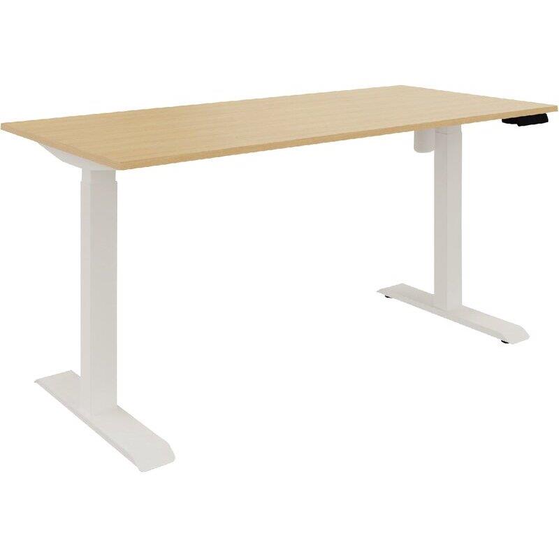 Ref. 96949, Bureau à réglage électrique Lutz 2 L140xP80cm épaisseur 19mm plateau chêne naturel/piètement blanc, marque N.C